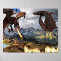 Poster Wyvern rojo Dragon Respirador de Fuego
