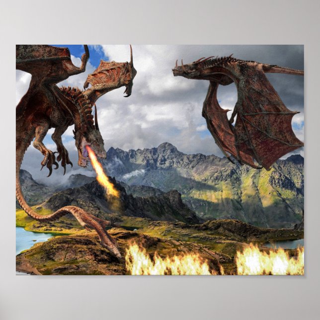 Póster Poster Wyvern rojo Dragon Respirador de Fuego (Frente)
