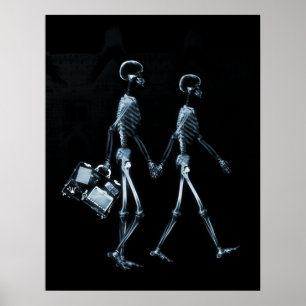 Póster Poster X-Ray Skeleton Pareja viajando azul negro