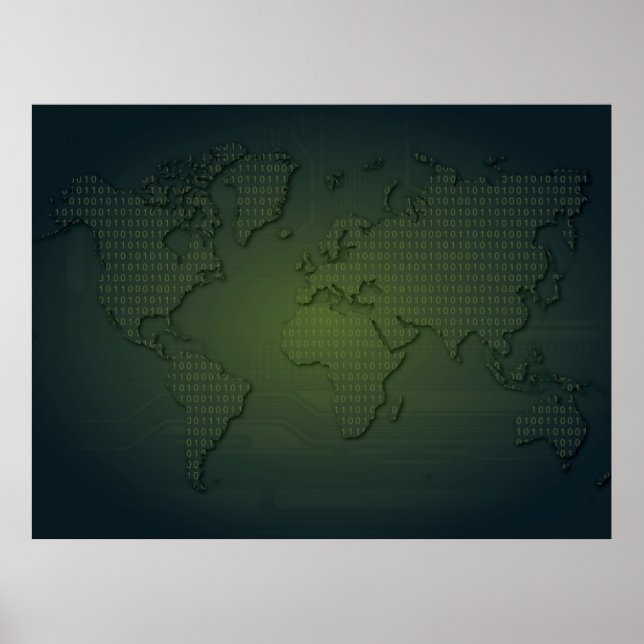 Póster Poster XLarge del Mapa Mundial Binario (Frente)