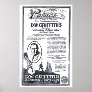 Póster Poster y película vintage de D.W. Griffith 1919