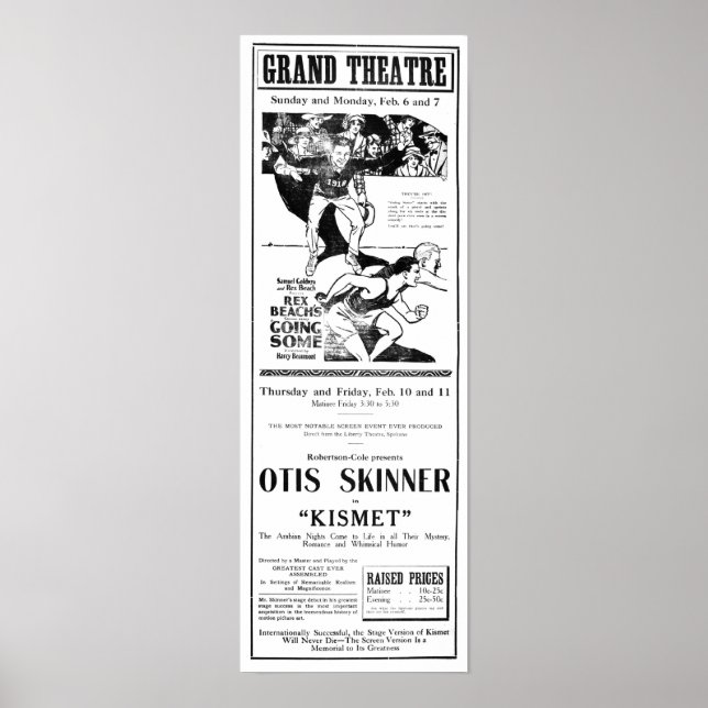 Póster poster y periódico 'Kismet' de 1921 (Frente)