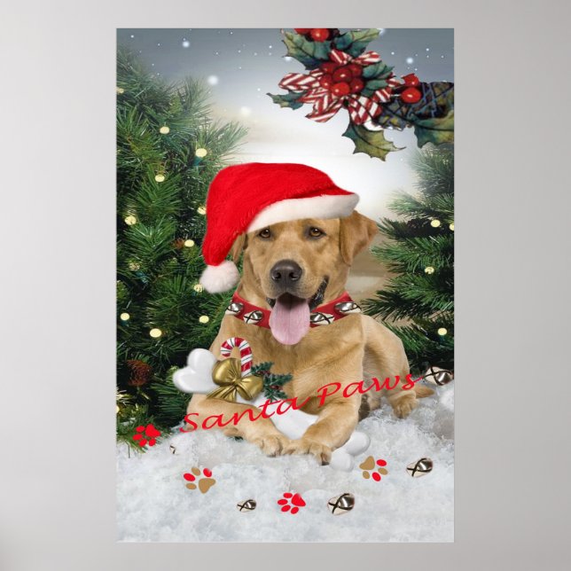 Póster Poster Yellow Lab Santa Paws (Frente)