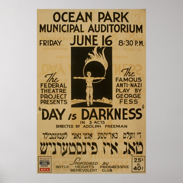 Póster Poster Yiddish Anti Play Vintage 1939 WPA (Frente)