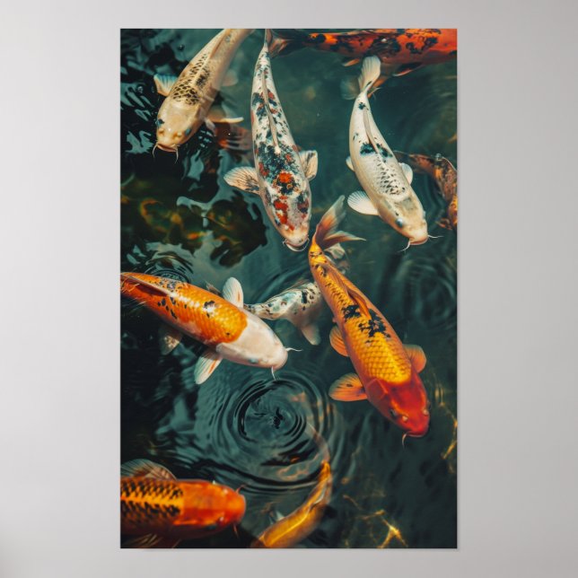 Póster Poster Zen Koi Fish: 31 Nueve Peces Koi Nadando (Frente)