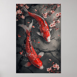 Póster Poster Zen Koi Fish y Cherry Blossoms