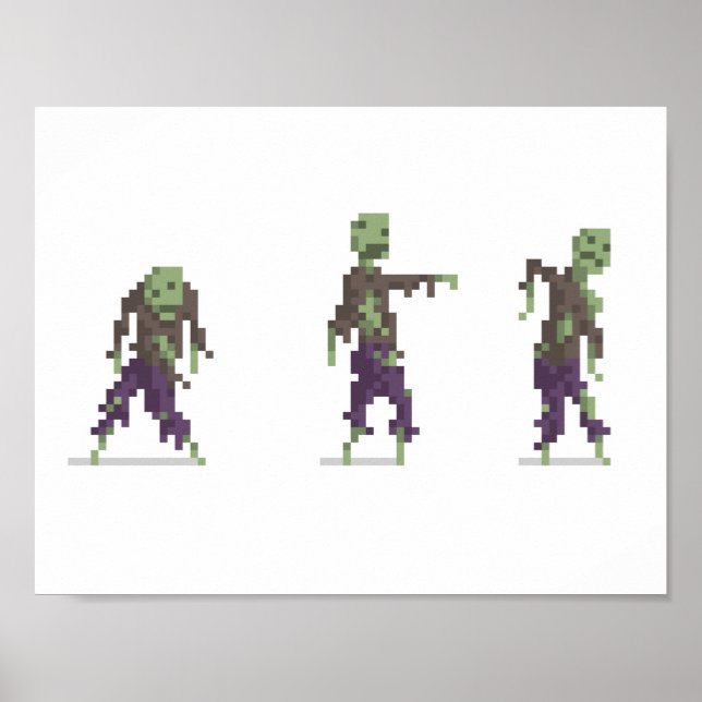 Póster Poster Zombie de 8 bits Pixel Art Wide (Frente)