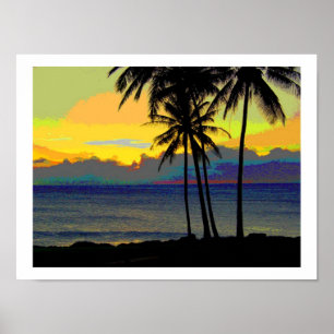 Póster Pósteres antiguos de puesta de sol de Hawái
