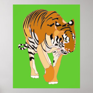 Póster Pósteres de pintura digital de tigre caminando