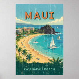 Póster Pósteres de viaje vintage hawaianos - Maui
