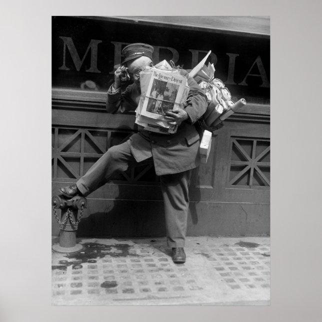 Póster Postman sobrecargado, años 20 (Frente)