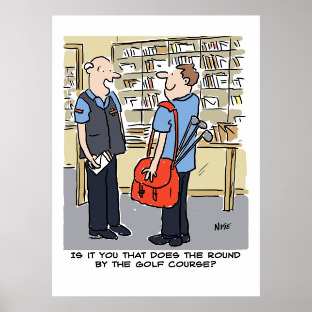 Póster Postman tiene una ronda cerca del campo de golf (Frente)