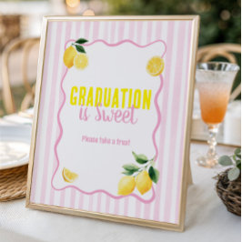 Póster Postre de rayas rosa limón recién graduado 