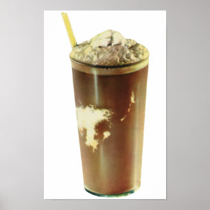 Póster Postre Vintage, Batido de Chocolate y Crema Batida