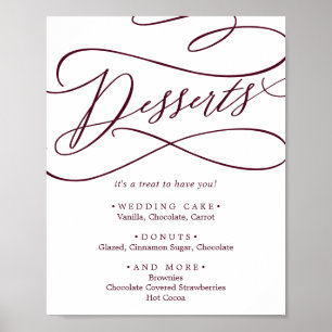 Póster Postres De Boda De Texto De Borgoña Romántico