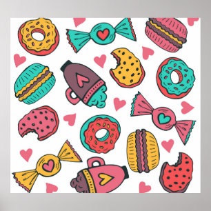 Póster Postres dulces, ilustracion de cosecha artesanal.