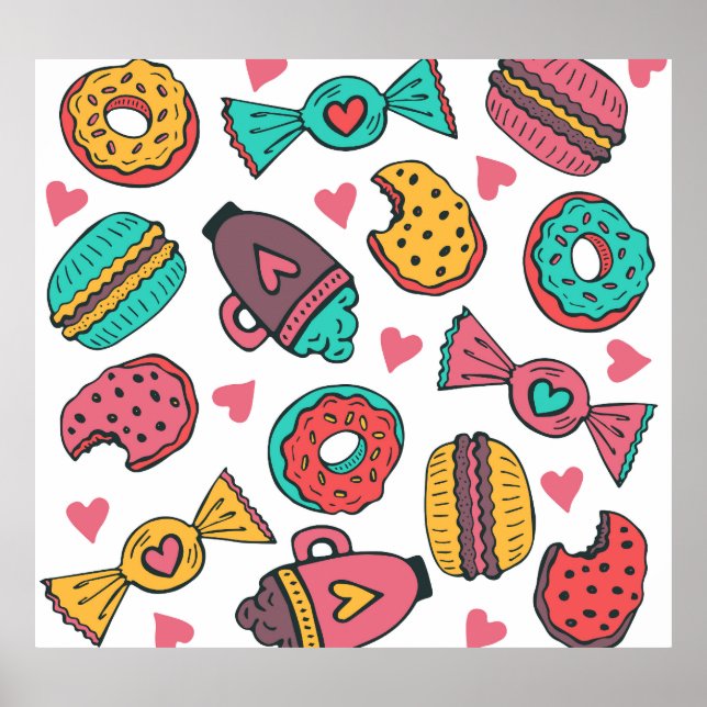 Póster Postres dulces, ilustracion de cosecha artesanal. (Frente)