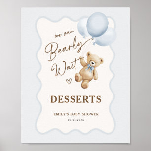 Póster Postres para Baby Shower de Niño con Motivo de Oso