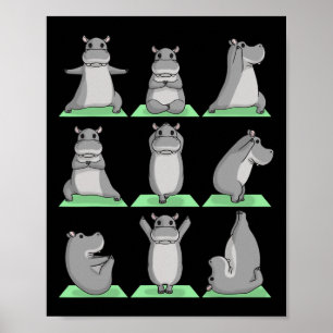 Póster Postura de Yoga de Hipopótamo Zen Lindo Ejercicio