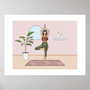 Póster Postura del Árbol Yoga Vrikshasana Equilibrio Muje