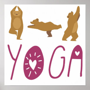 Póster Posturas de yoga del oso divertido