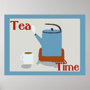 Póster Pote del azul del tiempo del té
