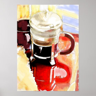 Póster Pote del café en la tabla