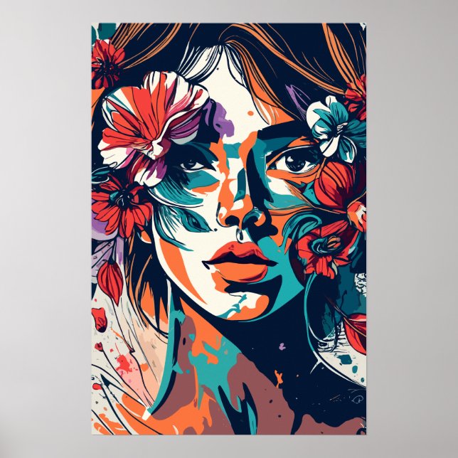 PÓSTER POTENCIA DEL CHICA DE RETRO FLORAL DREAMY (Frente)