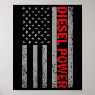 Póster Potencia Diésel Bandera Estados Unidos Camión Turb