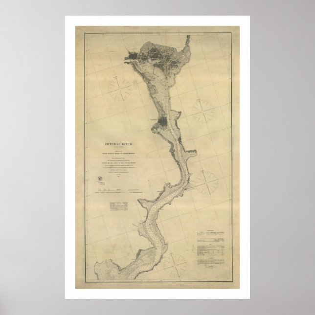 Póster Potomac River Map Washington DC - 1864 (Frente)
