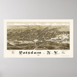 Póster Potsdam, Mapa Panorámico de Nueva York - 1885