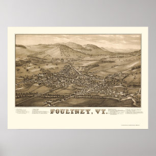 Póster Poultney, mapa panorámico del VT - 1886