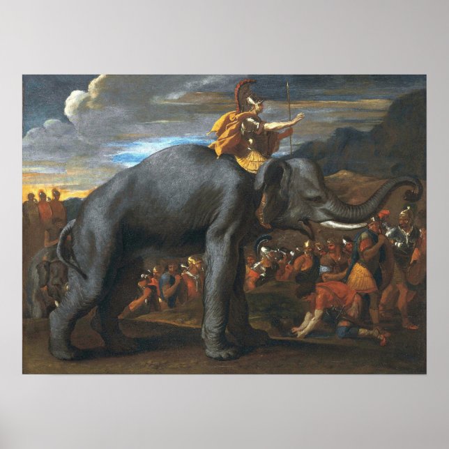 Póster Poussin - Aníbal Cruzando Los Alpes Sobre Elefante (Frente)