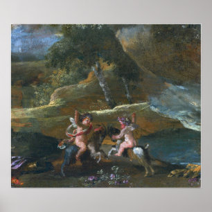 Póster Poussin - Dos putti luchando montados en cabras