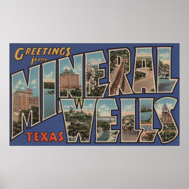 Póster Pozos minerales, Texas - Escenas de letras grandes (Frente)