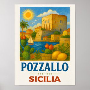 Póster Pozzallo Sicilia con La Torre Cabrera