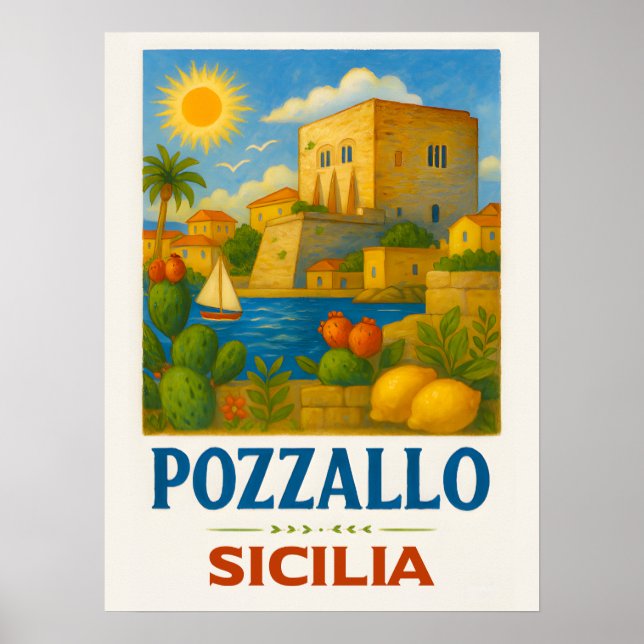 Póster Pozzallo Sicilia con La Torre Cabrera (Frente)
