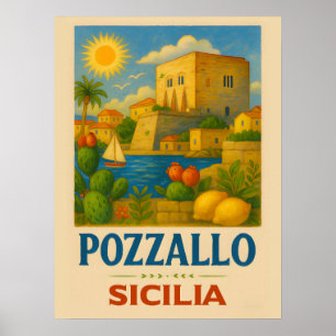 Póster Pozzallo Sicilia con La Torre Cabrera