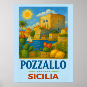 Póster Pozzallo Sicilia con La Torre Cabrera