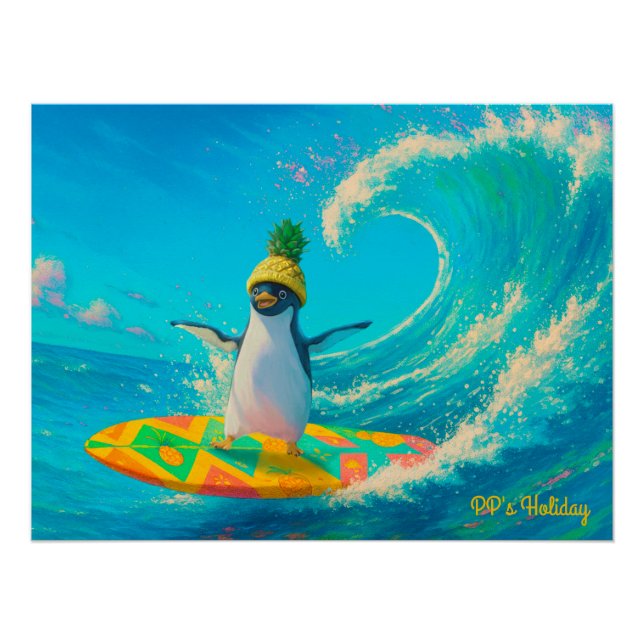 Póster PP the Penguin – Surfing the Wave (Anverso)