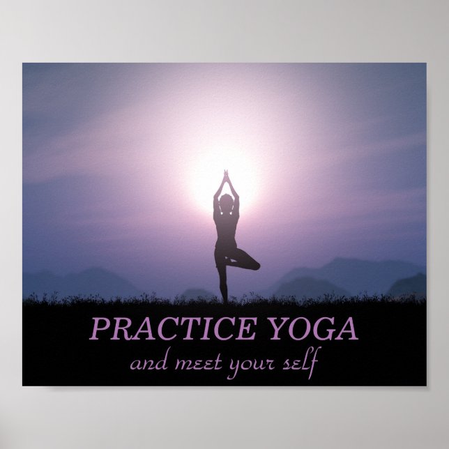 Póster Practicar Yoga Motivación Cita Black Purple (Frente)