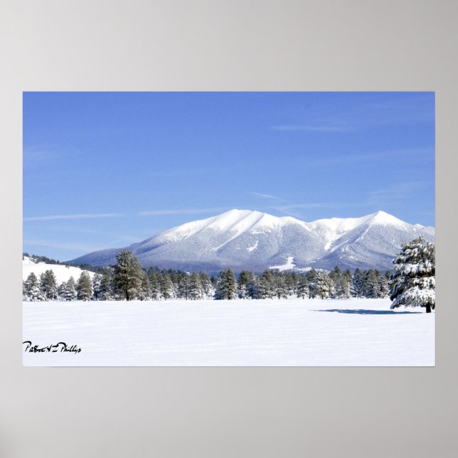 Póster Pradera cubierta de nieve y picos de San Francisco (Frente)
