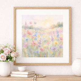 Póster Pradera de flores silvestres pastel