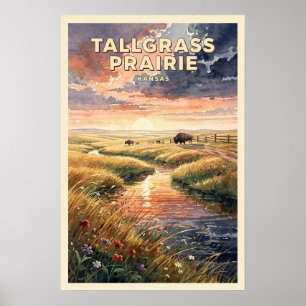 Póster Pradera de pastos altos Kansas Viaje Vintage