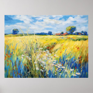 Póster Prado de flores silvestres a lo largo del río Have