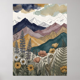 Póster Prado de flores silvestres de altramuz de montaña