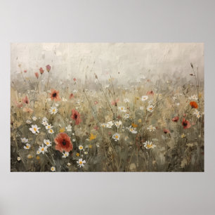 Póster Prado de flores silvestres neutrales amapolas marg