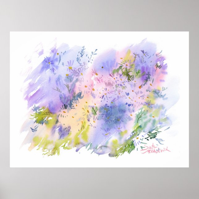 Póster Prado de primavera — Aquarela floral abstracta (Frente)