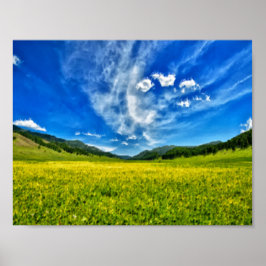 Póster Prado de primavera y cielo azul
