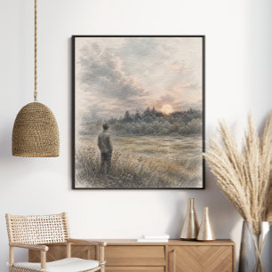 Póster Prado del Atardecer   Soñador Bosque de Naturaleza